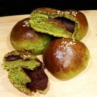 Matcha Green Tea Milk Bread with Azuki Red Bean Filling